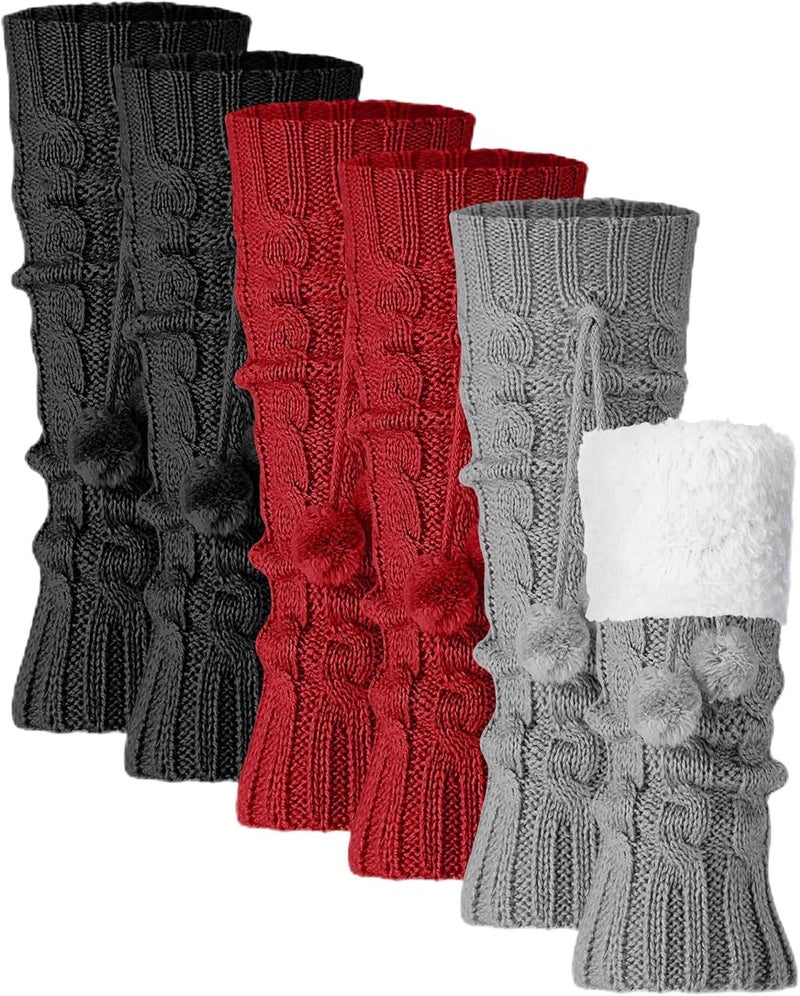 Chicingyou 3 Pairs Winter Fleece Lined Leg Warmers for Kids Girls Knitted Long Leg Warmers Cute Boot Socks for Xmas Gift - Image 1
